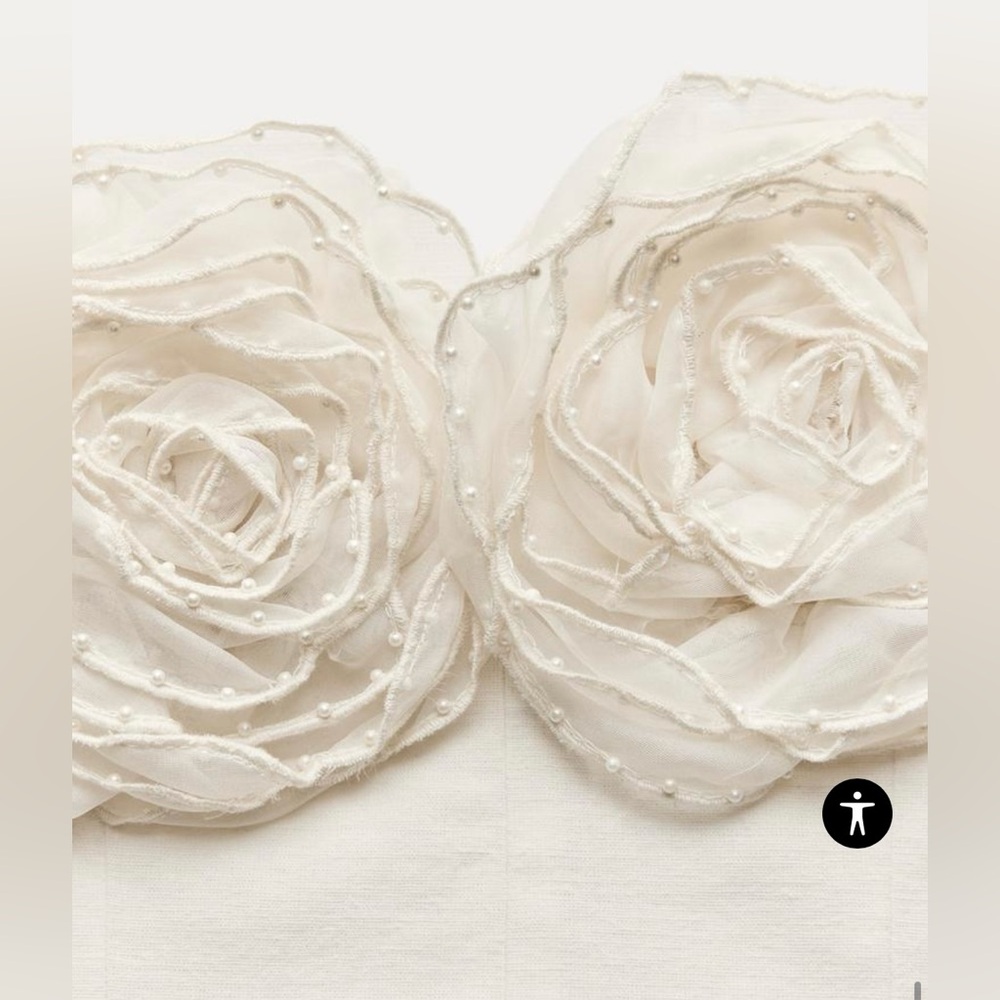 Linen strapless crop top with floral design - Picture 4 of 5